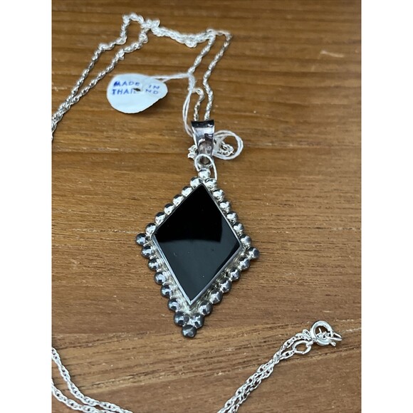 Vintage Sterling Silver 925 Bead Ball Swirl Pattern Border Onyx Charm Pendant - Picture 1 of 5